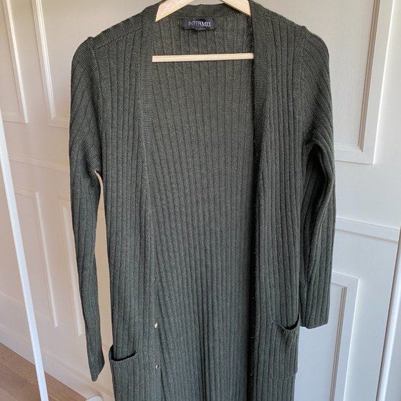 INTERMIX Ribbed Duster Cardigan Sweater - Green - Picture 6 of 15